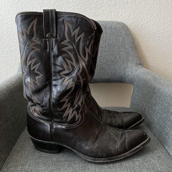 Justin Mens Western Leather Boots 2908 Size 10 D Black SB05 - Picture 2 of 8